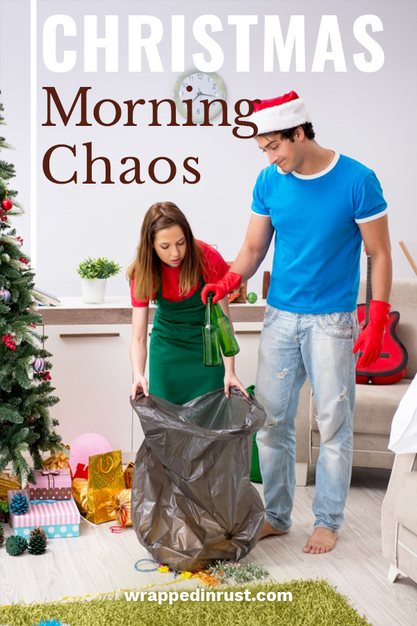 If your house looks like mine on Christmas morning, chaos would be a good way to describe it. I spent hours cleaning for the holidays and in just a few minutes, the place looks like a bomb filled with ribbons, bows and paper exploded. It drives me crazy. However, I have learned a few tips and tricks to make the morning a little more enjoyable. These ideas help you keep up with the clutter while still enjoying the moment. #christmasmorningchaos #howtocleanupchristmasmorning #holidaycleaningtips